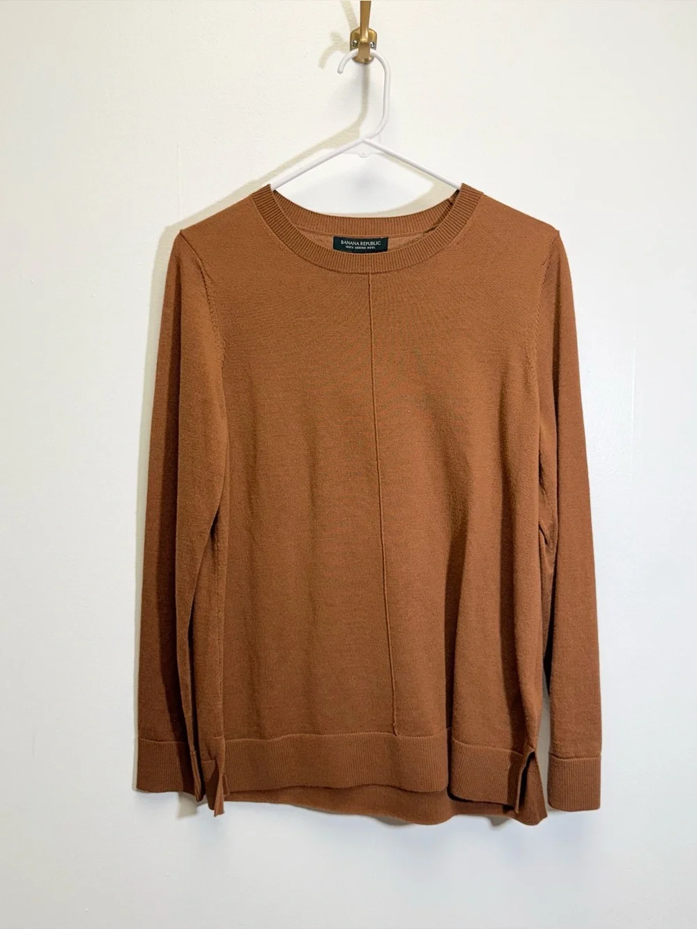 NWT Banana Republic Brown Washable 100% Merino Crew-Neck Sweater Medium